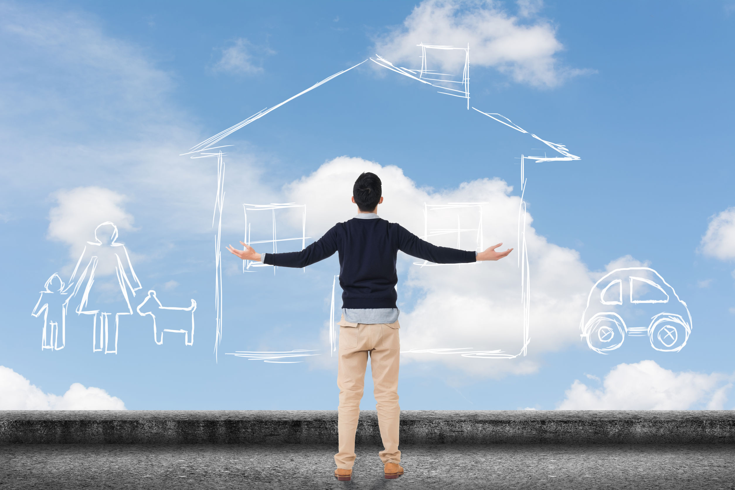 man planning house, family, car
